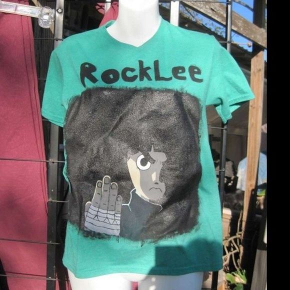 Rock Lee Anime Painted Green V Neck Shirt Top The Power of Youth Handmade Artist - Picture 1 of 7